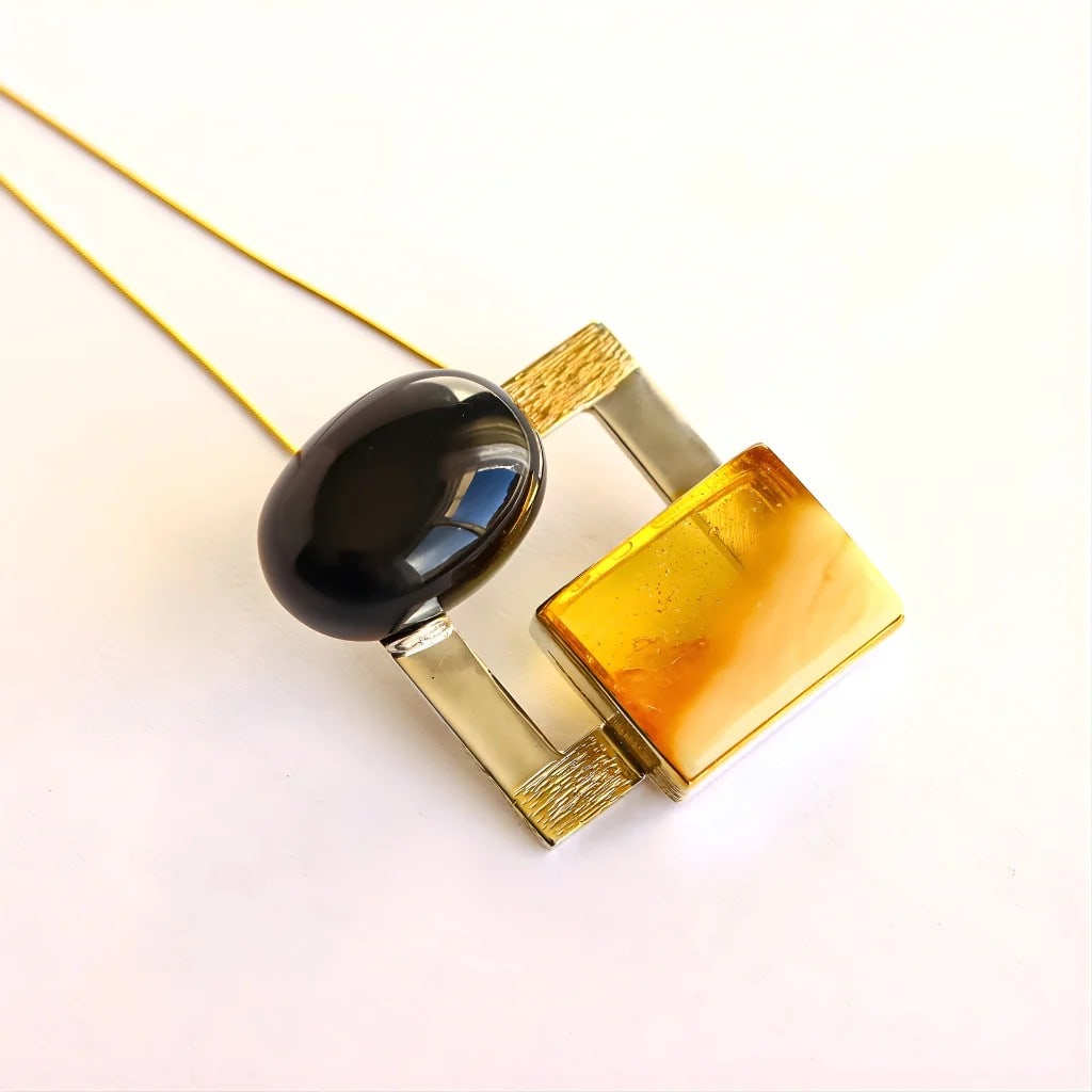 Baltic Amber Necklace- Handmade with 14k Gold and Sterling Silver - 2