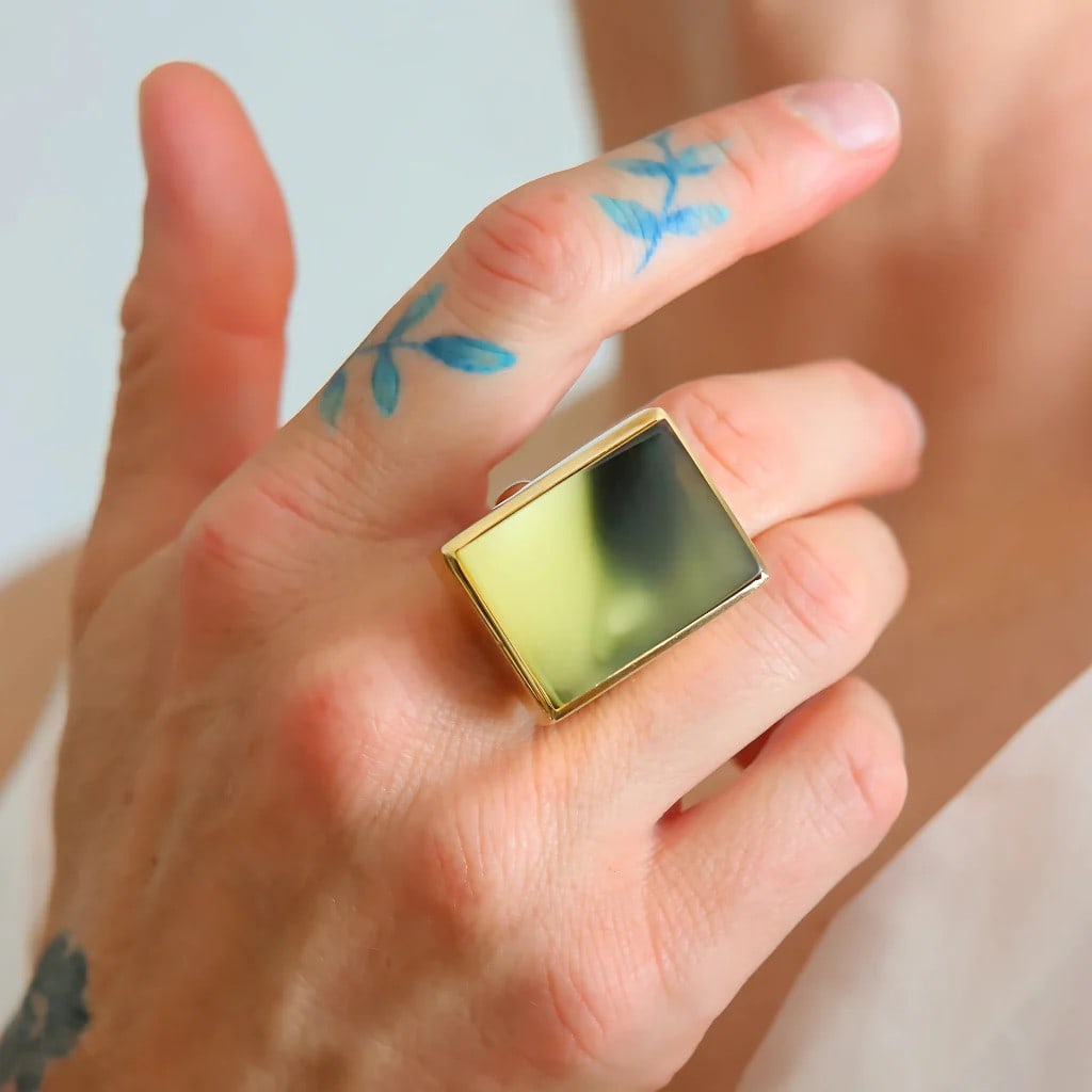 Cocktail Ring-Baltic Butterscotch Amber-14k Gold Plated - 2