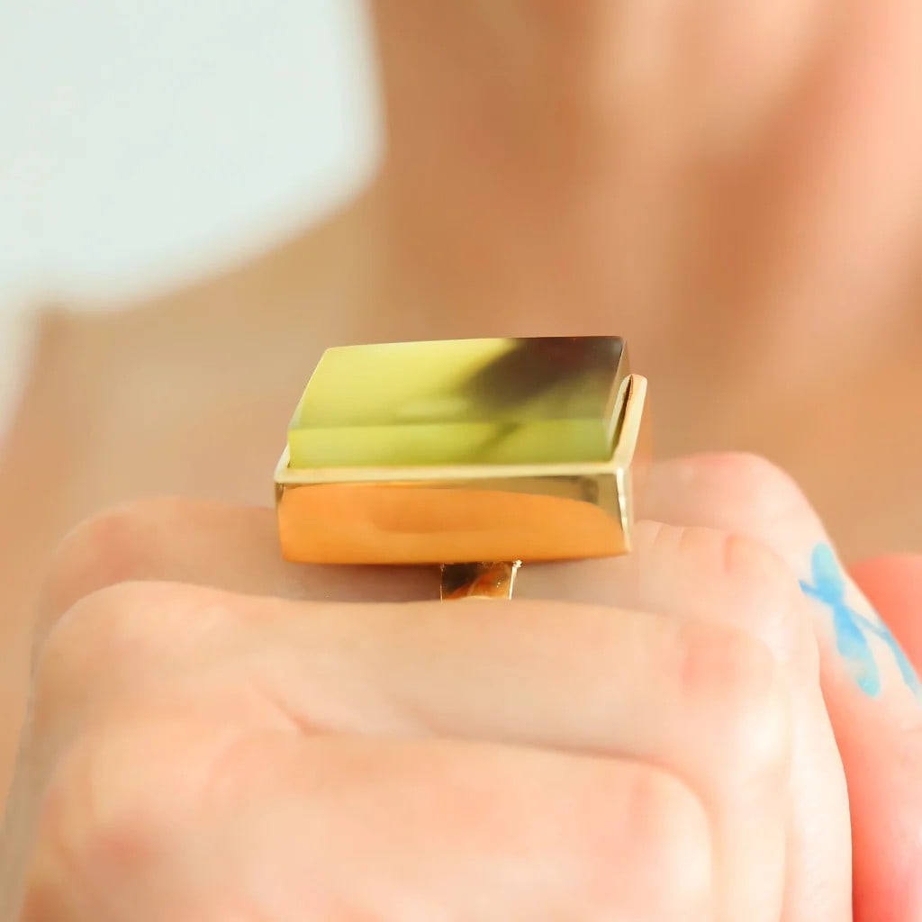 Cocktail Ring-Baltic Butterscotch Amber-14k Gold Plated - 4