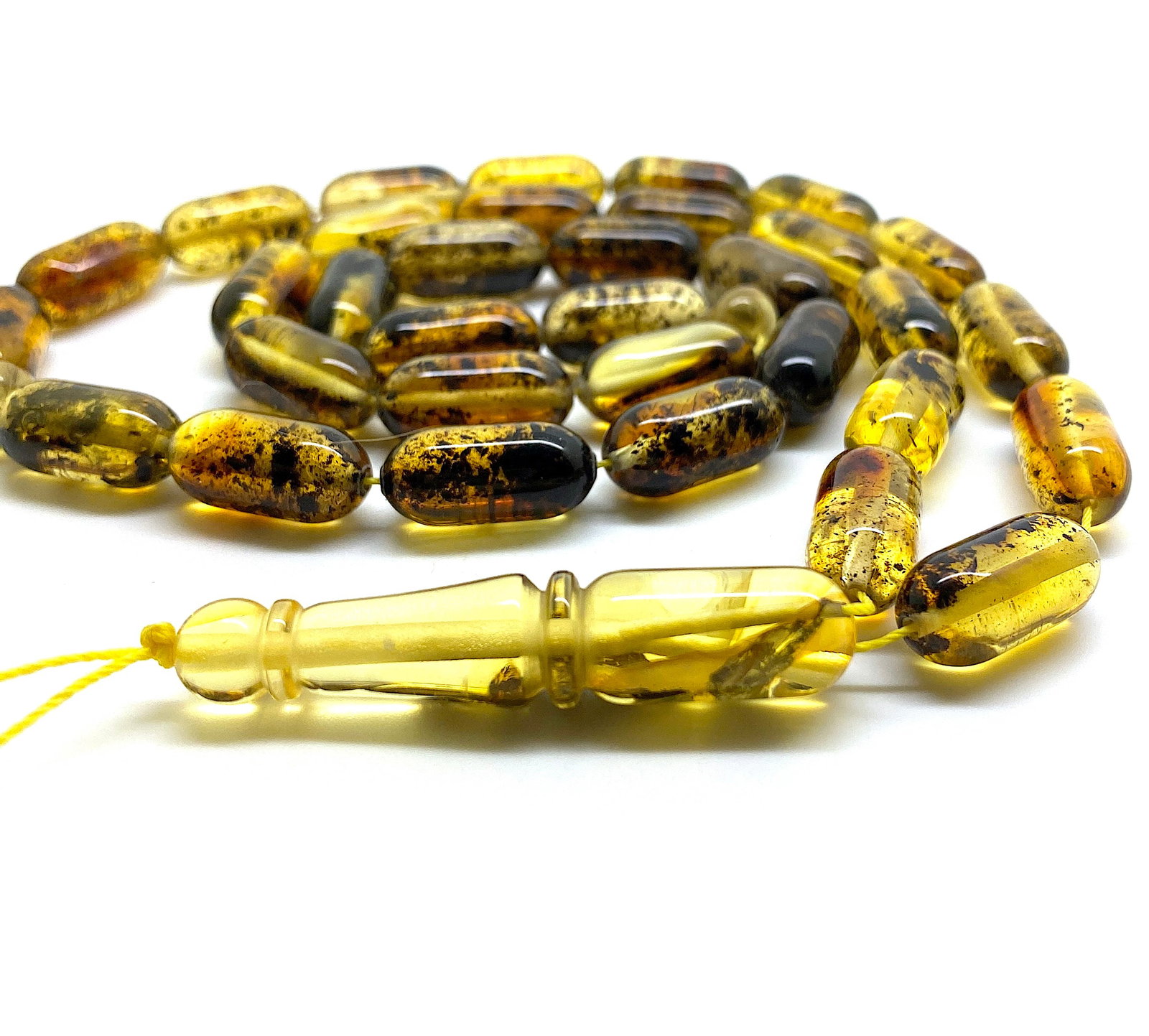Amber Tesbih made from Barrel tablet shaped Amber beads - 6