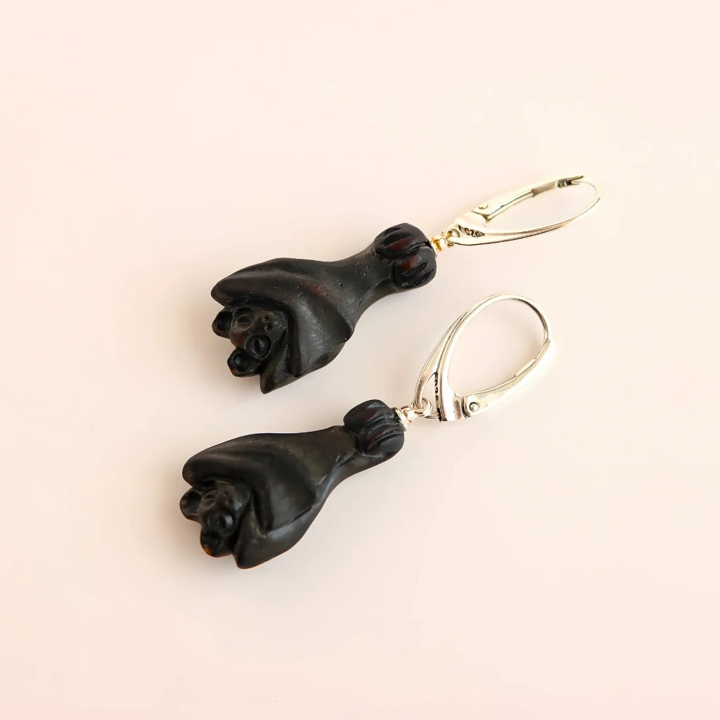 Black Amber Bat Earrings - 925 Sterling Silver - 3