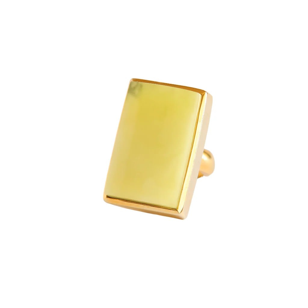 Rare Butterscotch Lime Amber Gold Statement Ring in 14k Gold Plated s925: Title:Rare Butterscotch Lime Amber Gold Statement Ring in 14k Gold Plated s925 Description:Rare Baltic Butterscotch Lime Amber Gold Statement Ring - 14K Gold Plated 925 Sterling Silver - Adjustable Si