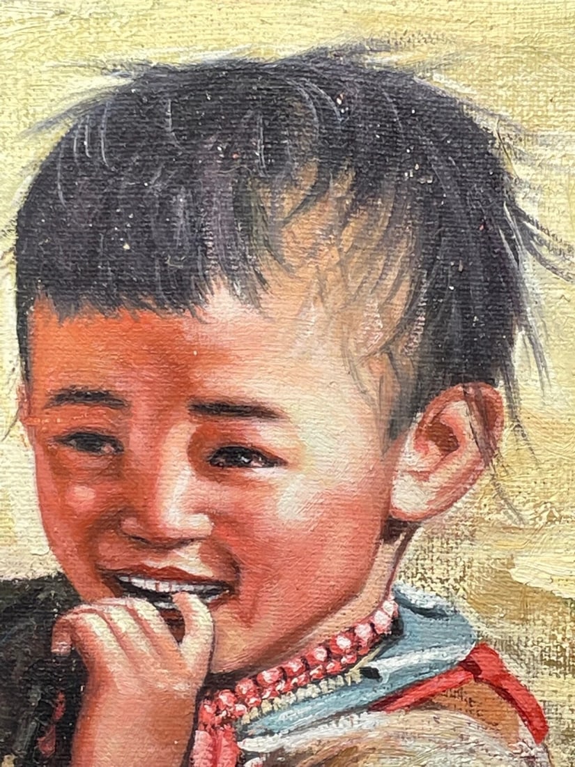Chinese Portrait Oil Painting Desert Boy Anticipation After Lee Man Fong - 7