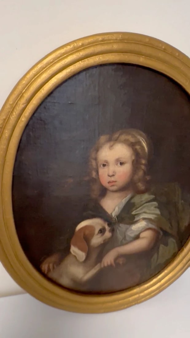 An Endearing Bond Boy with King Charles Spaniel Puppy Circle Of Mary Beale C1680 - 2