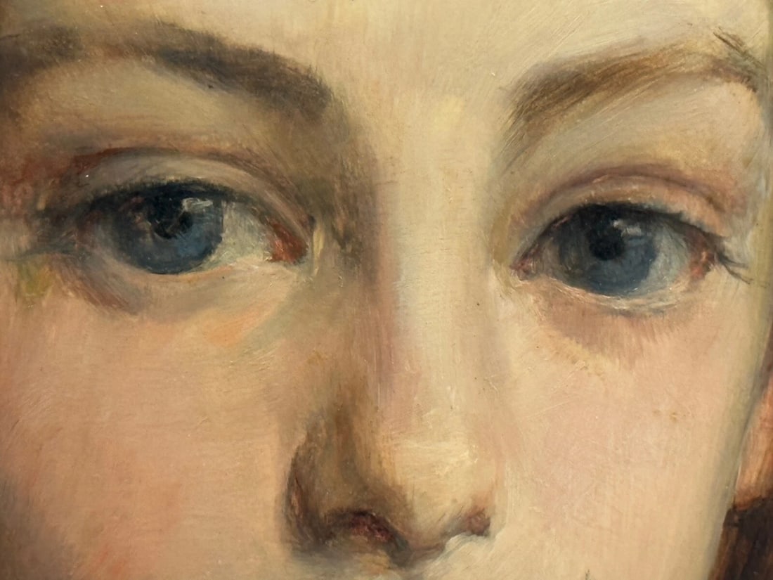 Lady Cherry Lips & Blue Dress Portrait by Signed George Percy Jacomb-Hood C1889 - 12