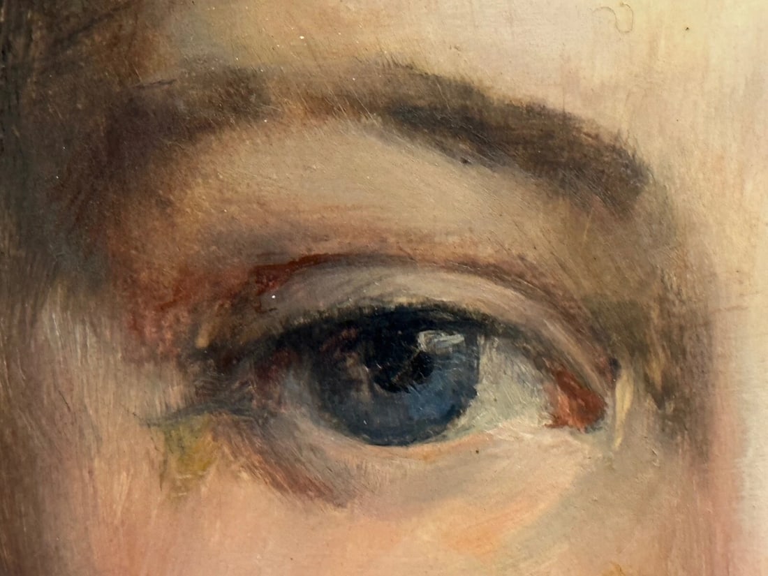 Lady Cherry Lips & Blue Dress Portrait by Signed George Percy Jacomb-Hood C1889 - 14