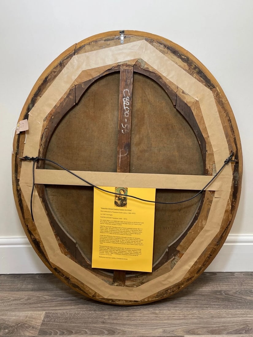 French Painting Young Woman Feeding Goat Flowers ATTRIB Fantin Latour Theodore - 3