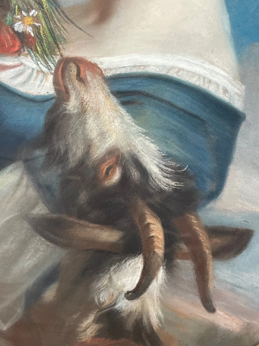 French Painting Young Woman Feeding Goat Flowers ATTRIB Fantin Latour Theodore - 6