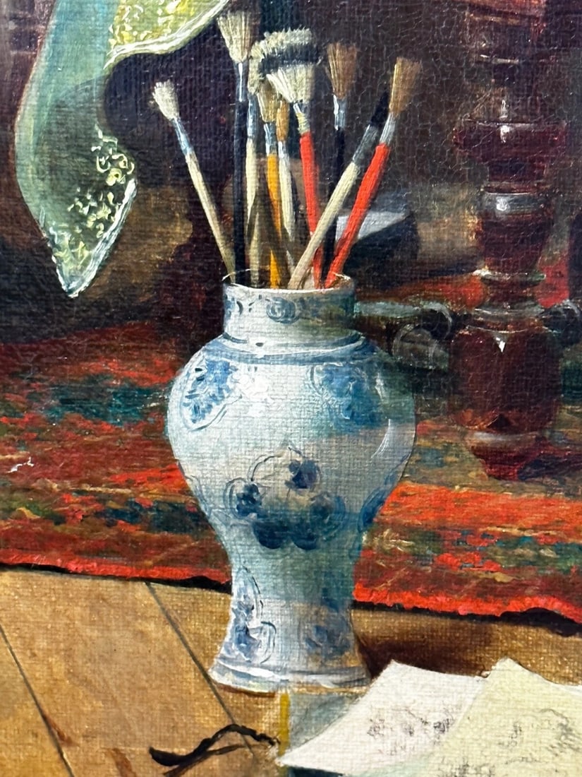 19th Century Italian Genre Mutual Admiration Oil Painting By Pompeo Massani - 13