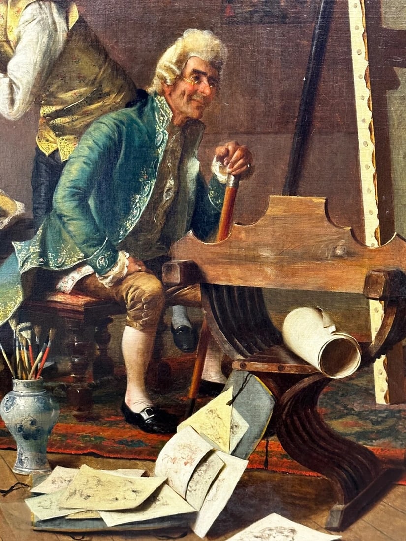 19th Century Italian Genre Mutual Admiration Oil Painting By Pompeo Massani - 15