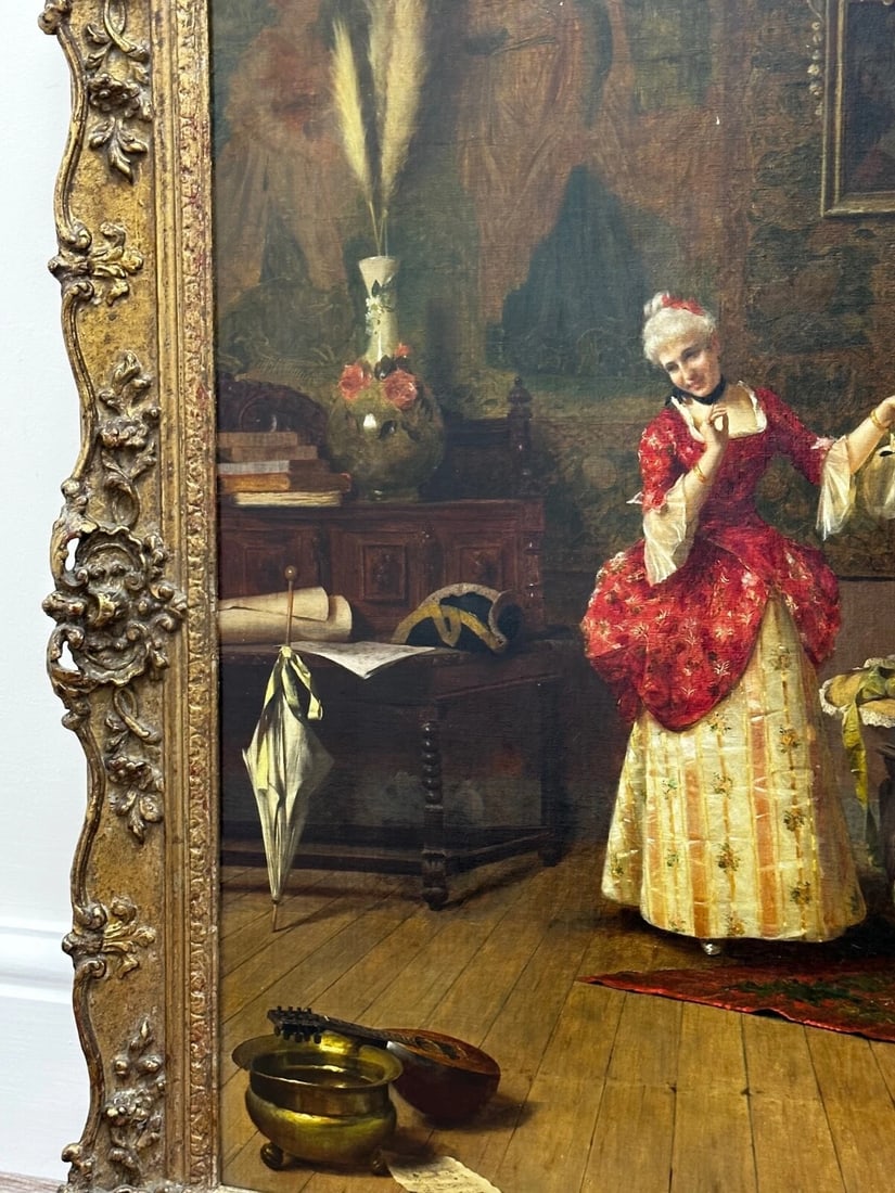 19th Century Italian Genre Mutual Admiration Oil Painting By Pompeo Massani - 8