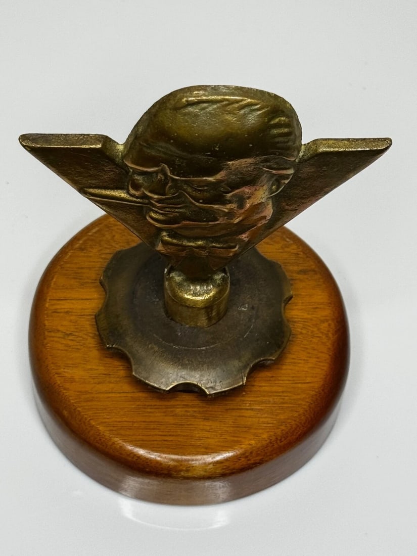 Historic WW2 Small Winston Churchill V For Victory Bronze Car Mascot Sculpture - 11