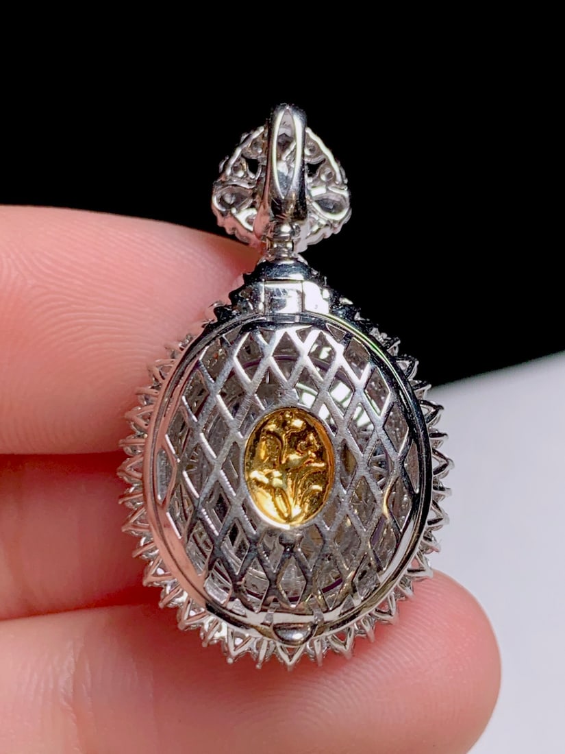 18K gold diamond natural jade pendant - 2