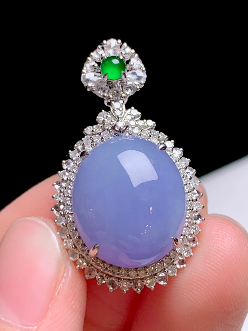 18K gold diamond natural jade pendant - 3