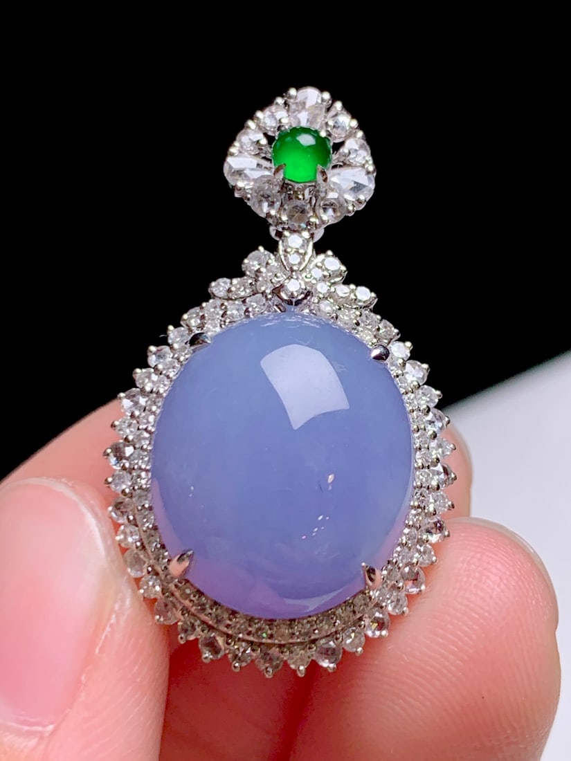 18K gold diamond natural jade pendant - 4