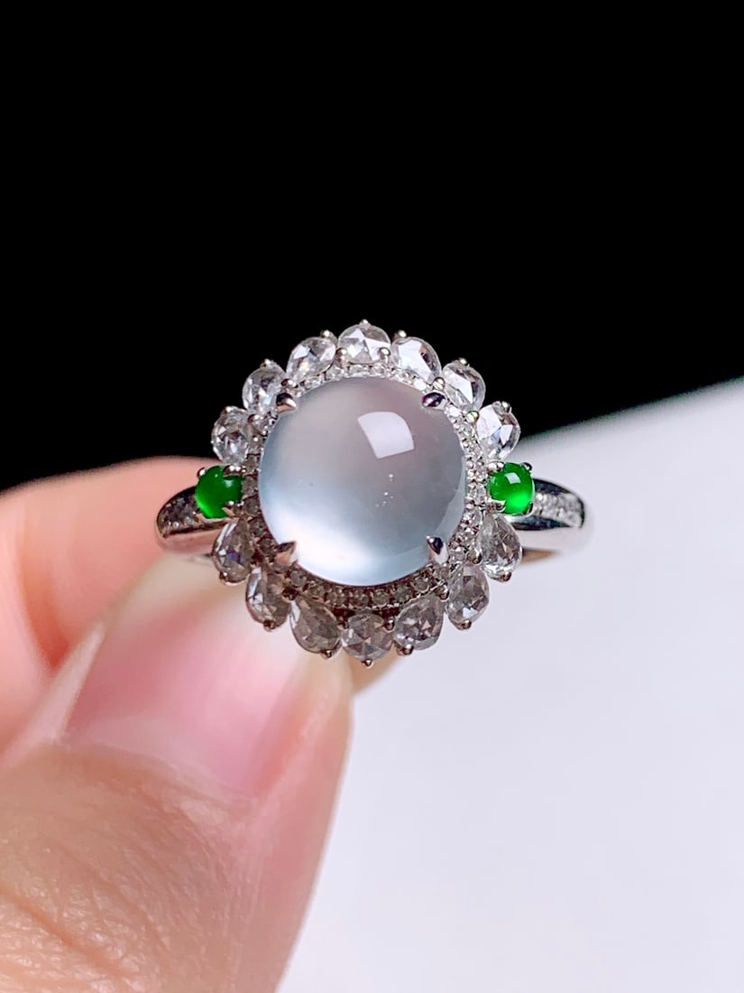 18k gold diamond-set high-ice egg-faced jadeite ring - 6