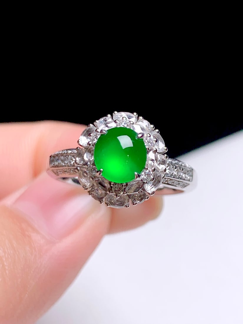 18K gold diamond-set natural jade ring - 3