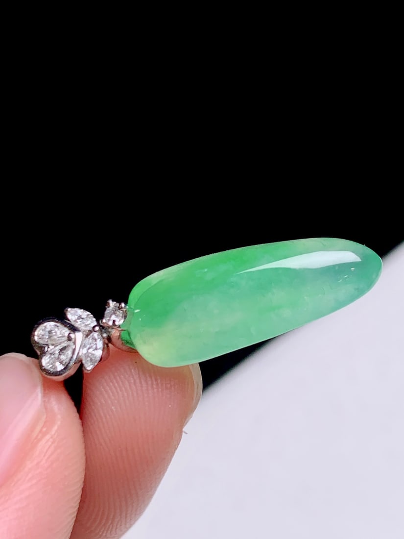 18K gold diamond inlaid natural jade pendant - 5