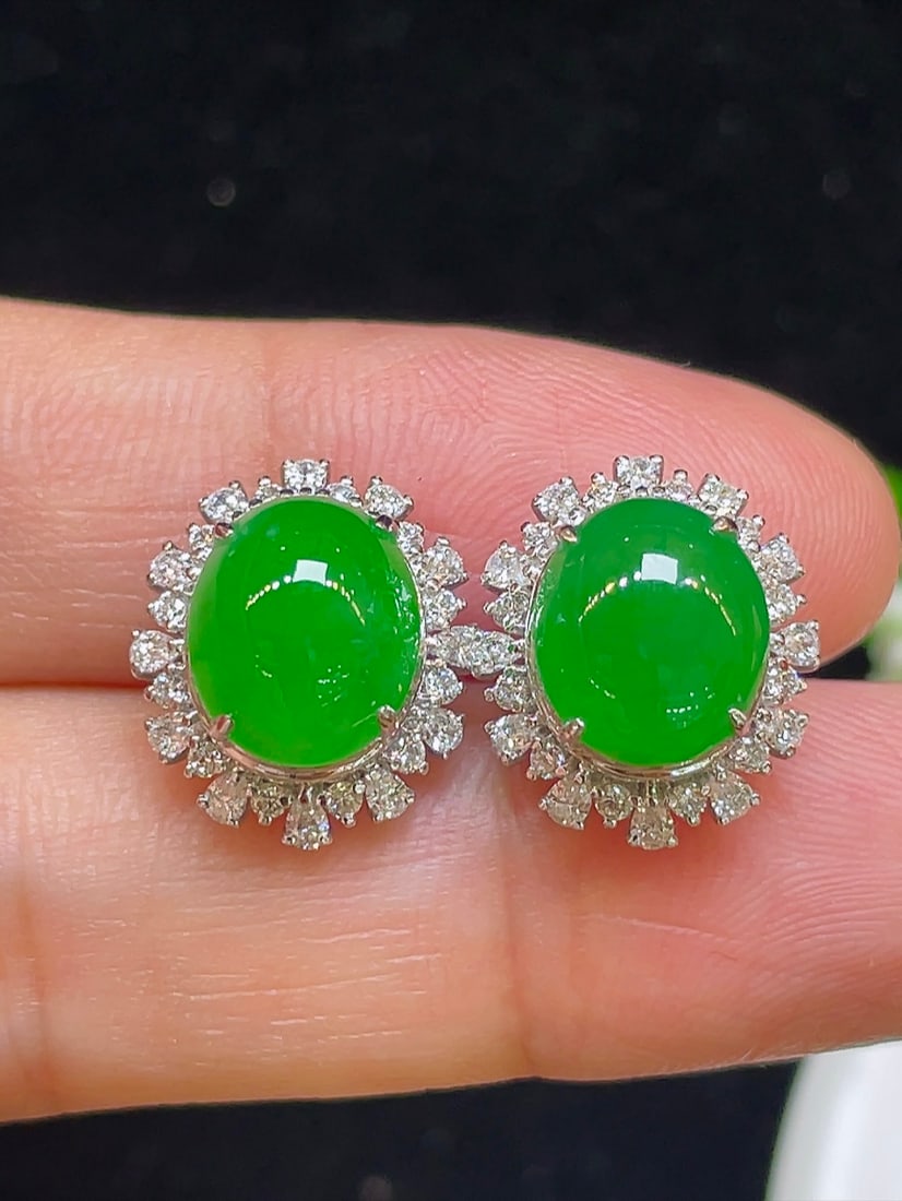 18k gold diamond inlaid natural jade earrings (1 of 5)