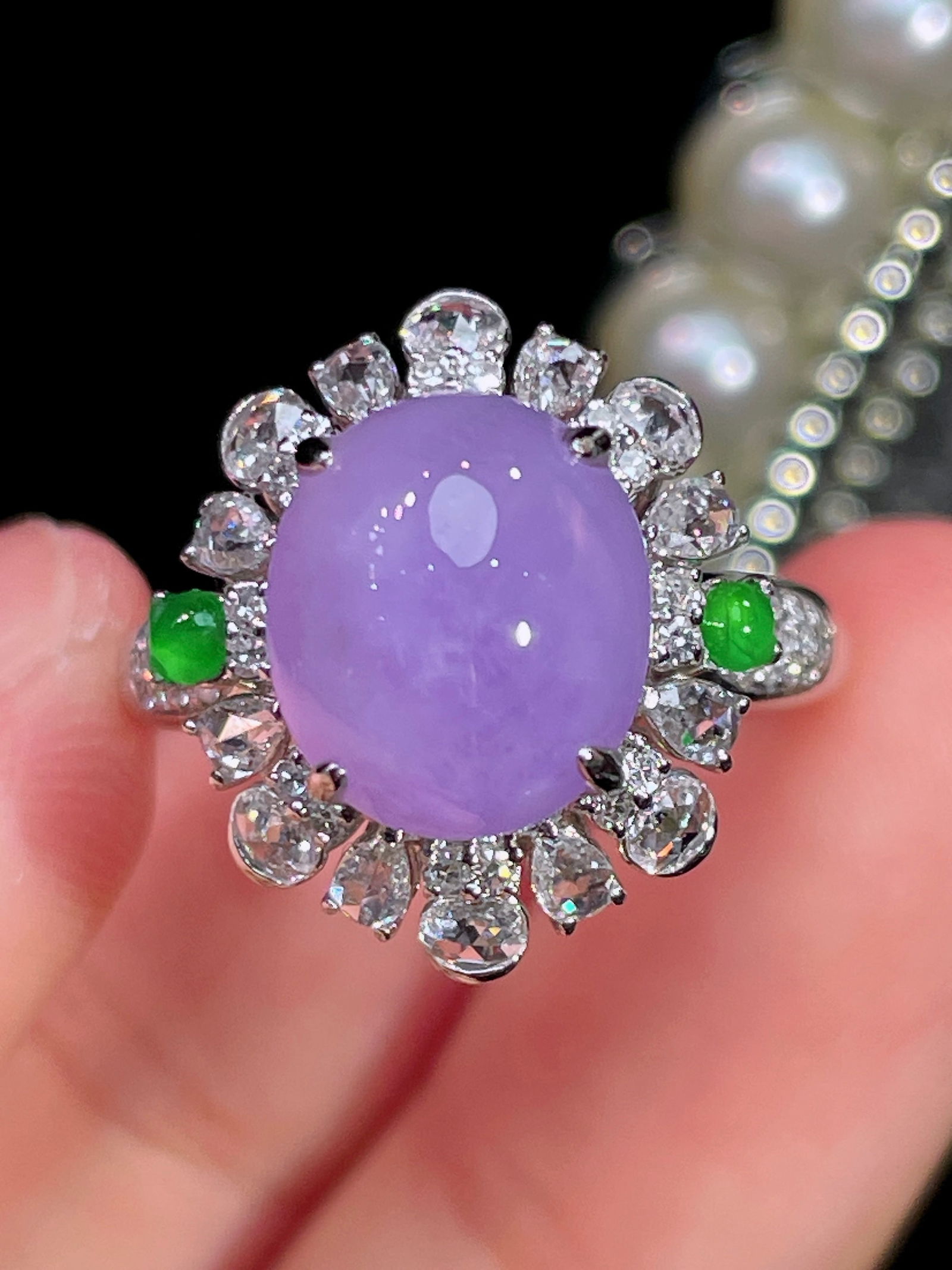 18K gold diamond natural violet jade ring (1 of 5)