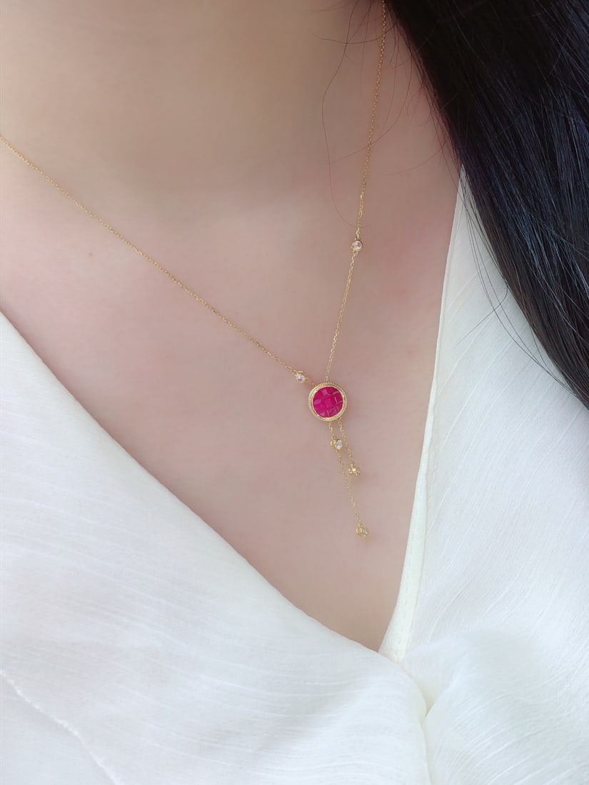 18K Gold Natural Ruby Necklace - 2