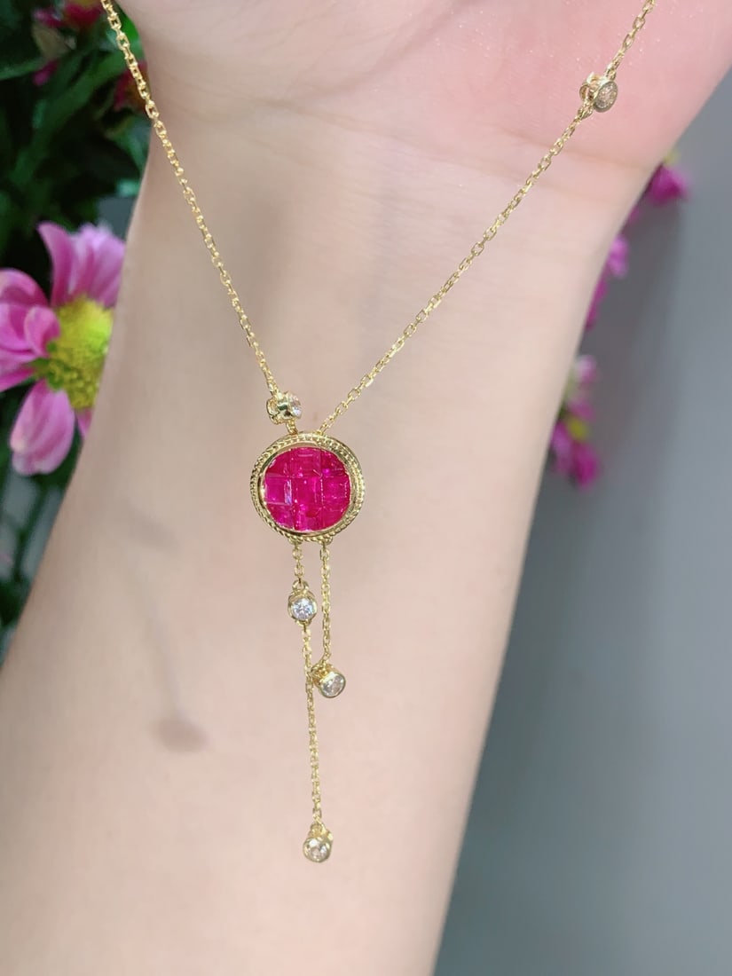 18K Gold Natural Ruby Necklace - 3