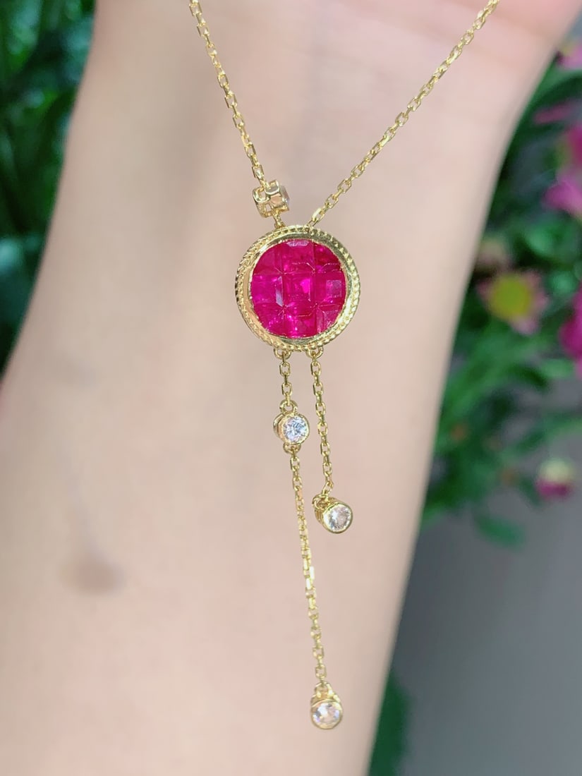 18K Gold Natural Ruby Necklace - 4
