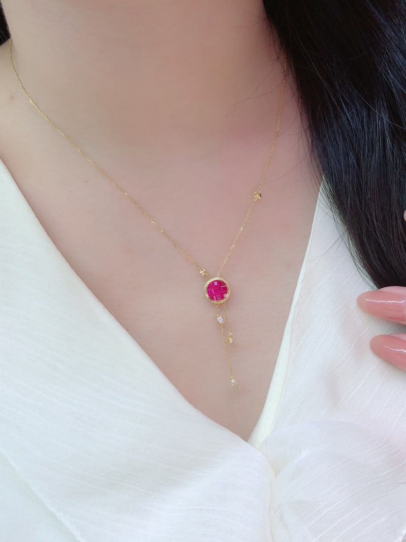 18K Gold Natural Ruby Necklace - 5