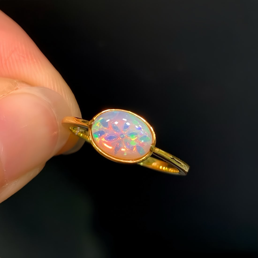 18K gold natural opal ring - 3