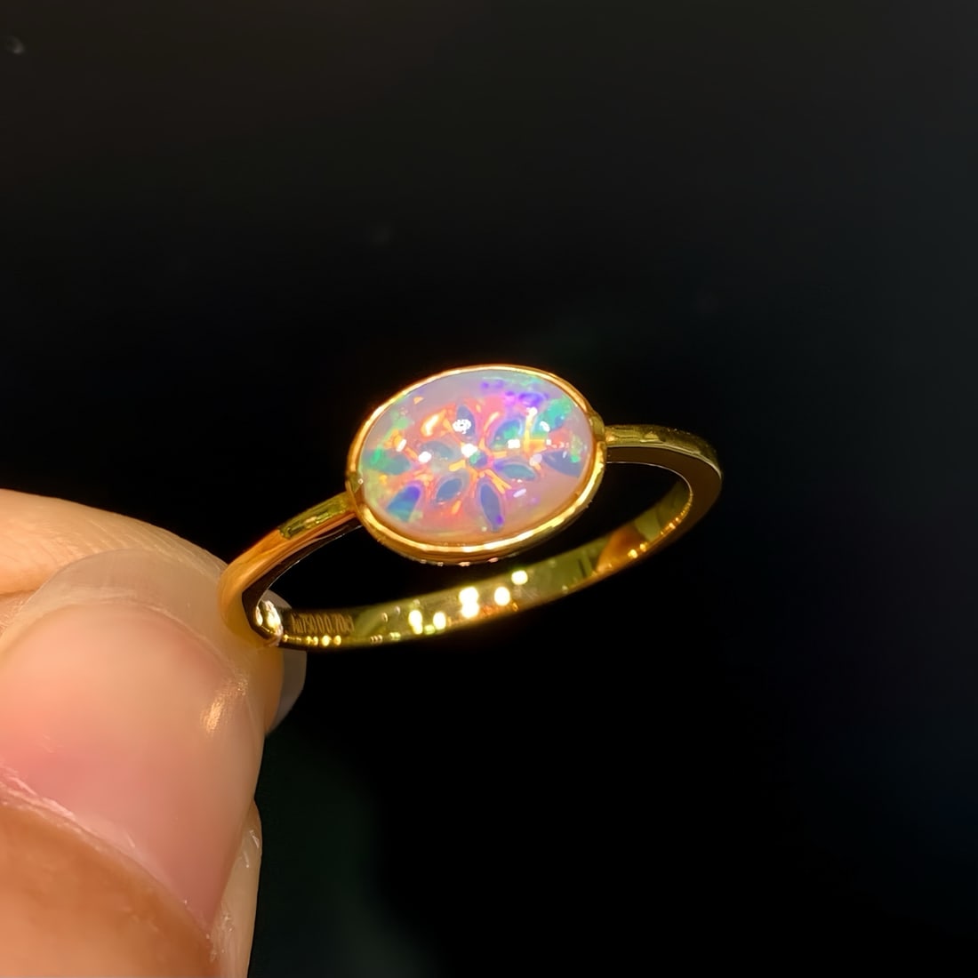 18K gold natural opal ring - 4