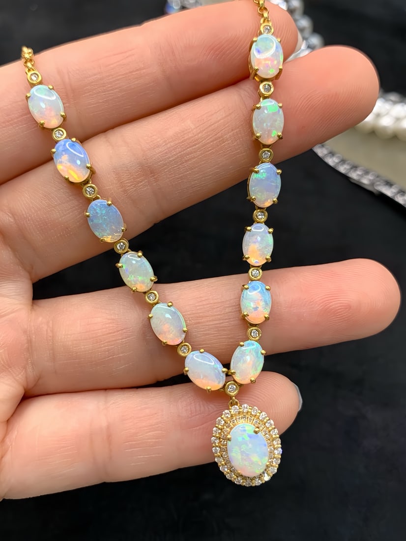 18K gold natural opal necklace (1 of 6)