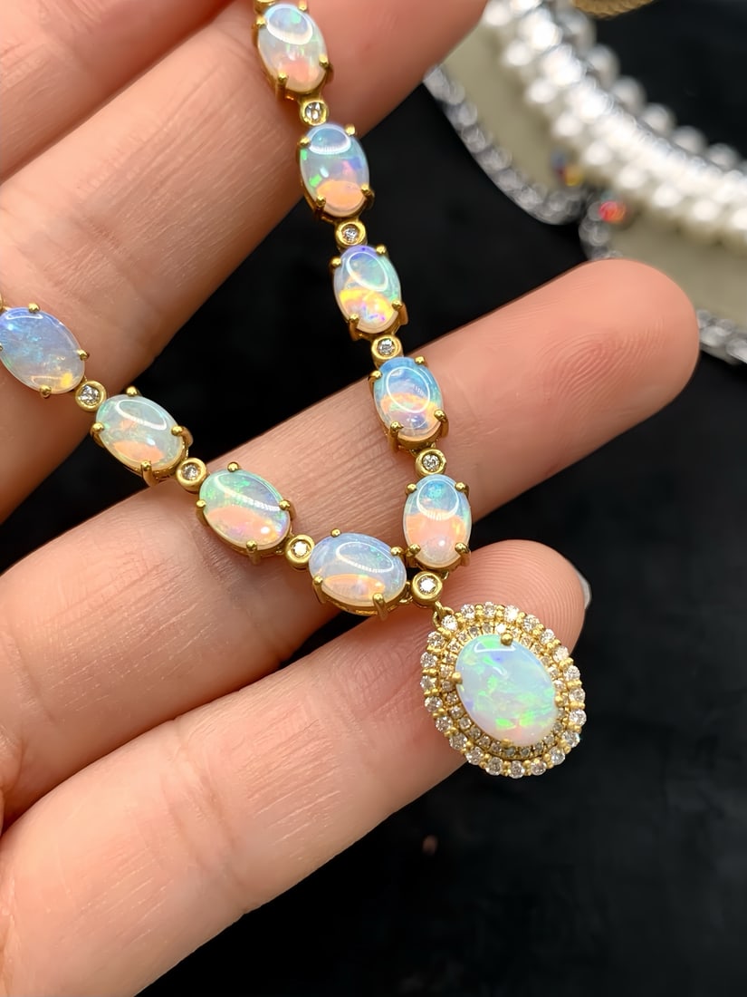 18K gold natural opal necklace - 2