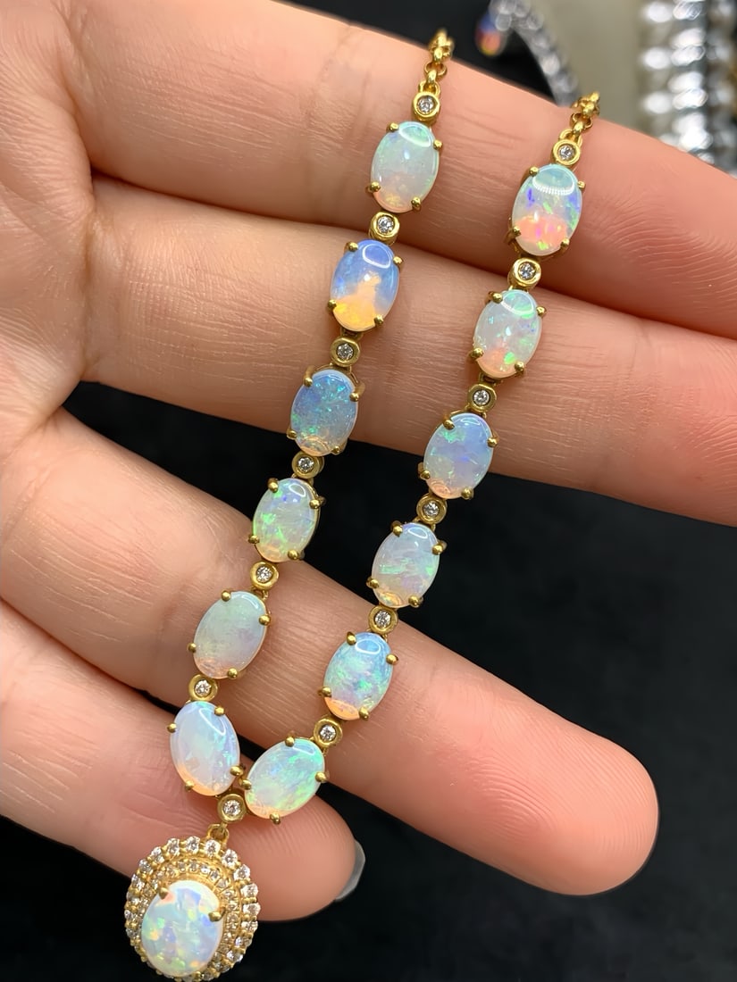 18K gold natural opal necklace - 3