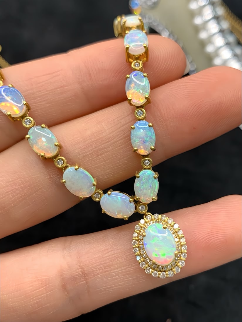 18K gold natural opal necklace - 4