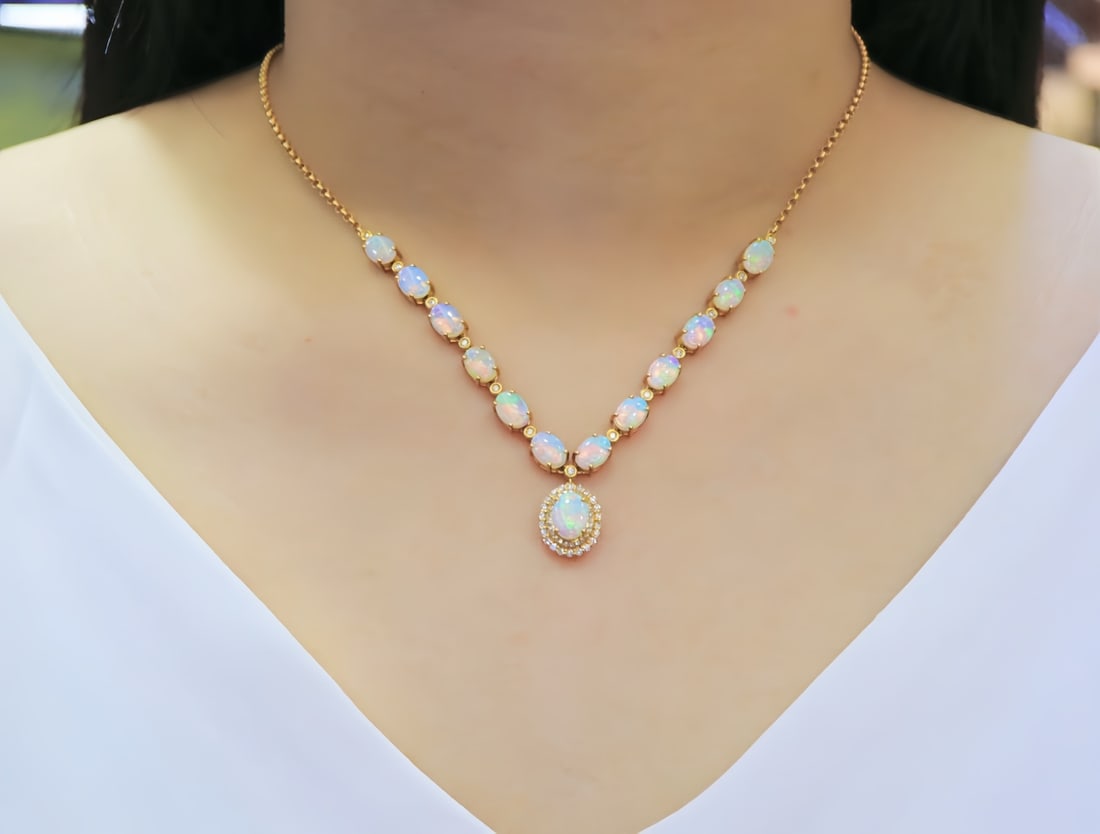18K gold natural opal necklace - 6