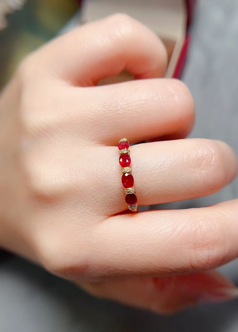 18K Gold Natural Ruby Ring - 5