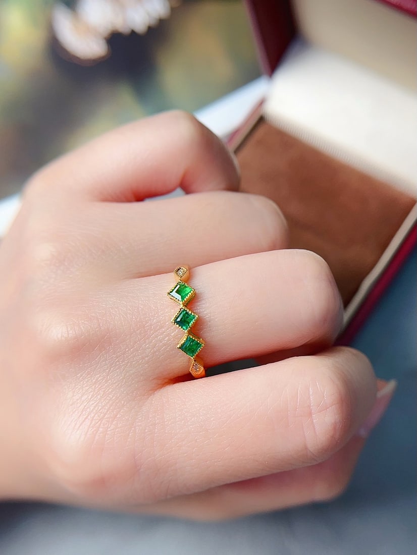 18K gold emerald ring - 5