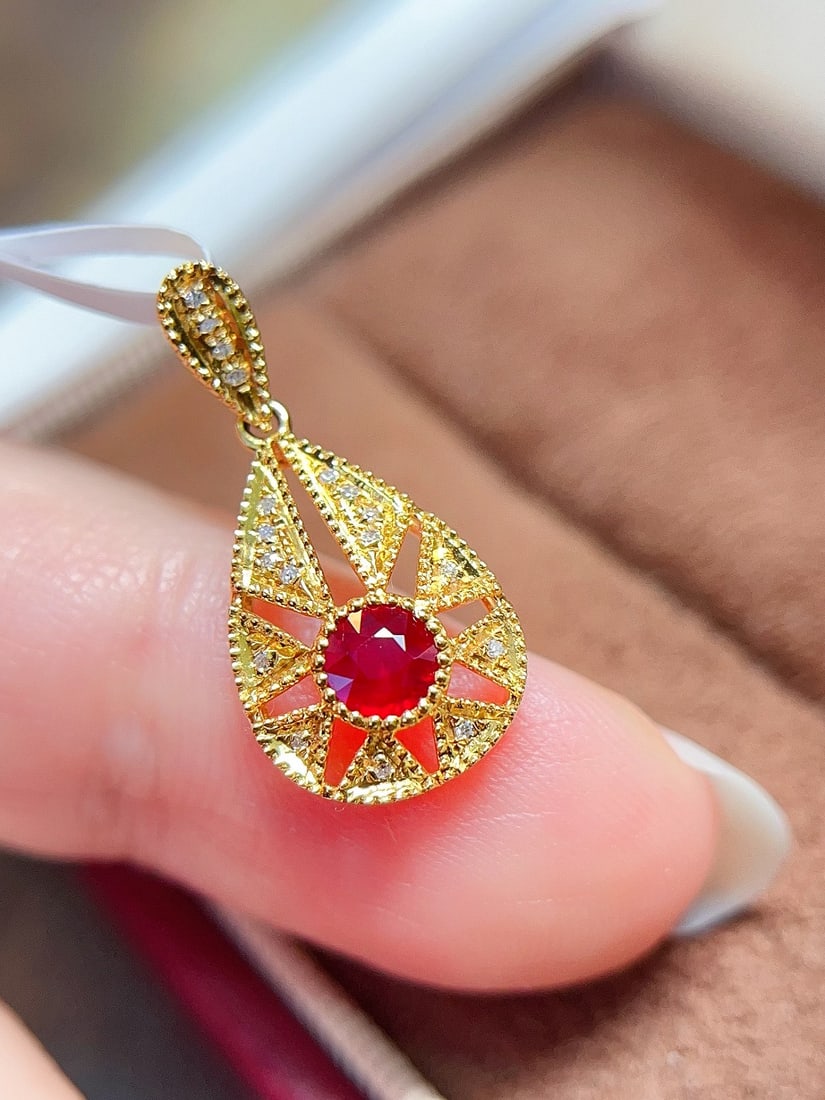 18K gold natural ruby pendant - 3