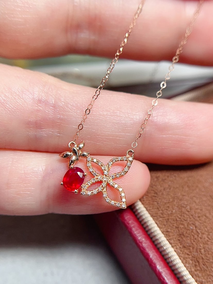 18K gold natural ruby collarbone chain necklace - 4