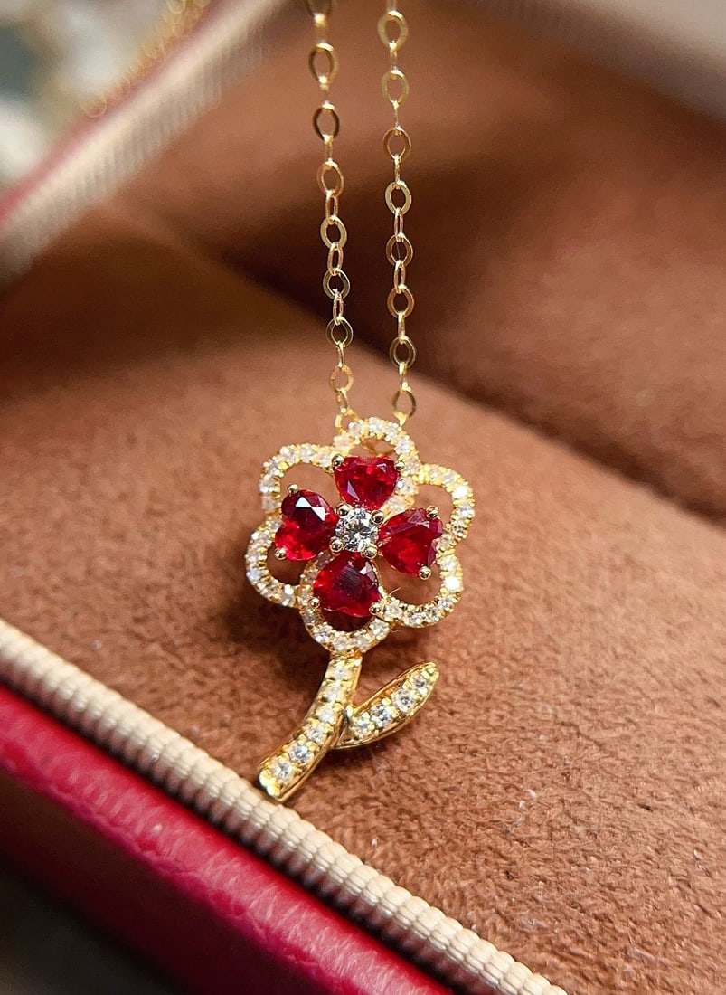 18K gold natural ruby pendant - 2