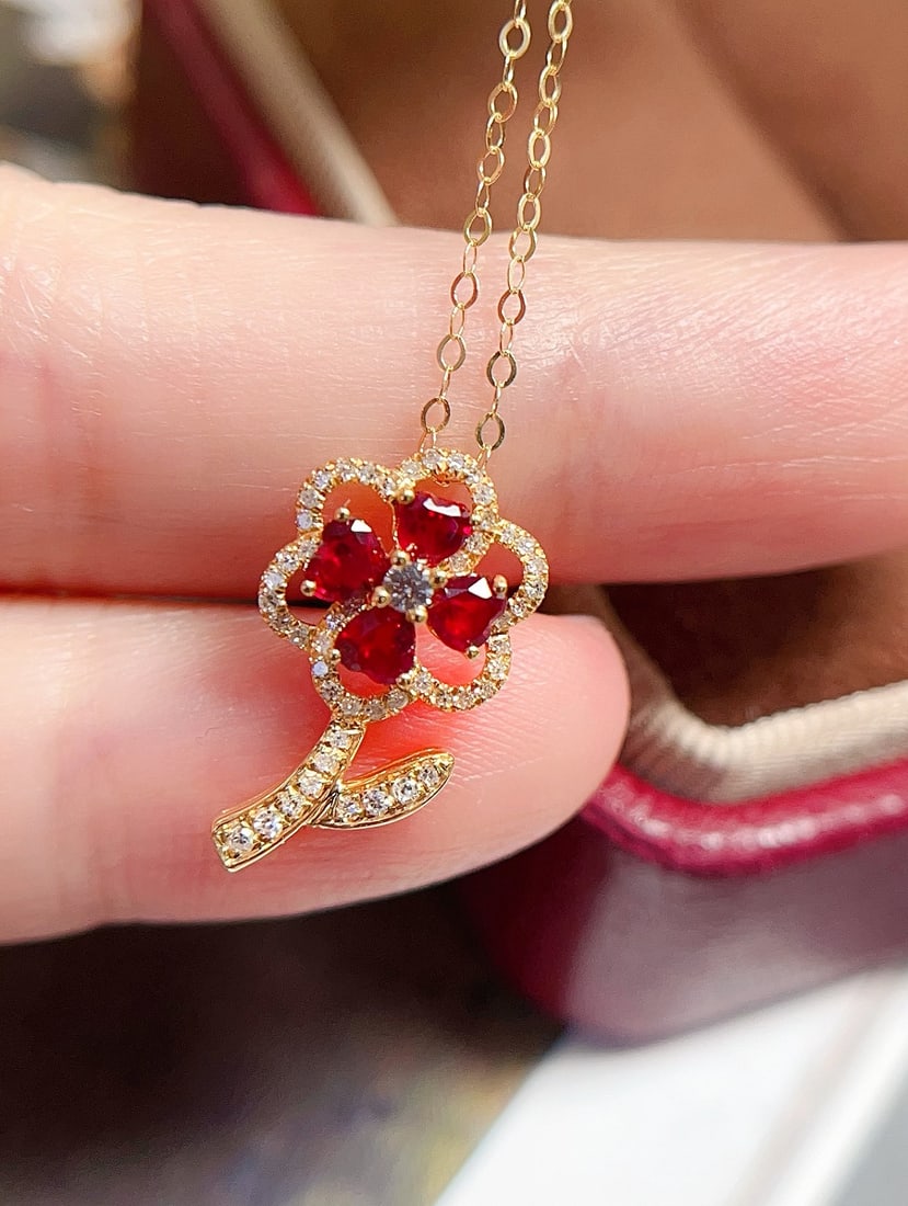 18K gold natural ruby pendant - 3