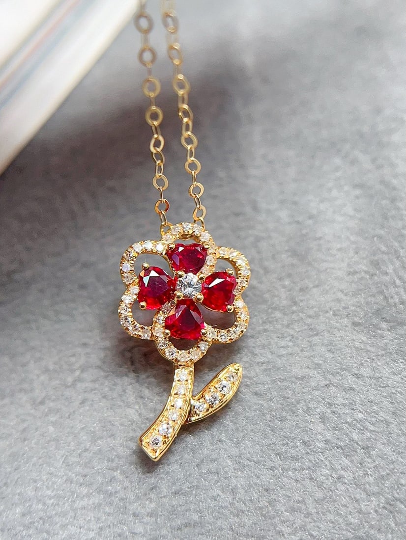 18K gold natural ruby pendant - 4