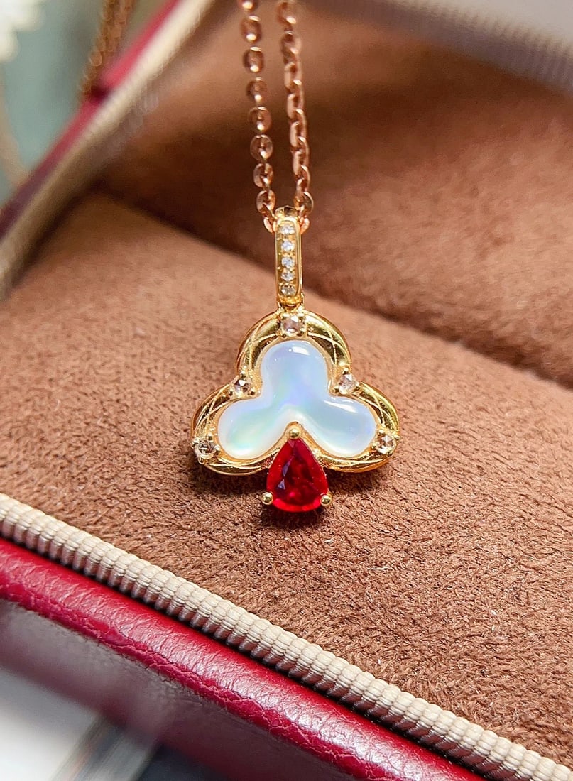 18K Gold Natural Ruby Pendant - 2
