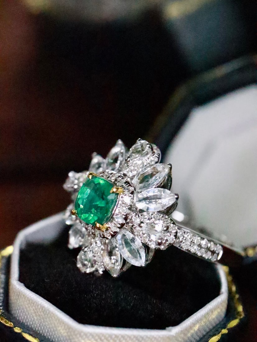 18K gold natural emerald ring - 2