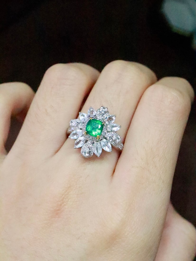 18K gold natural emerald ring - 5