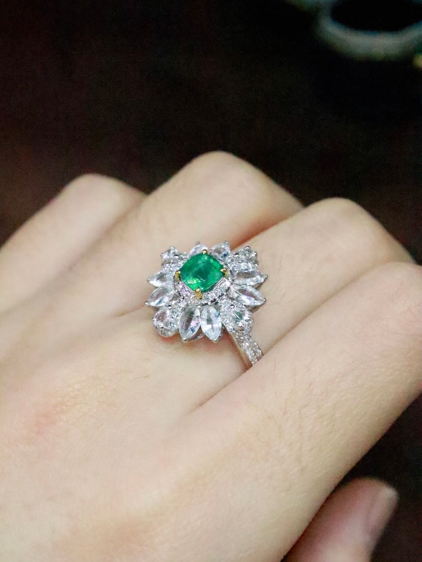 18K gold natural emerald ring - 6