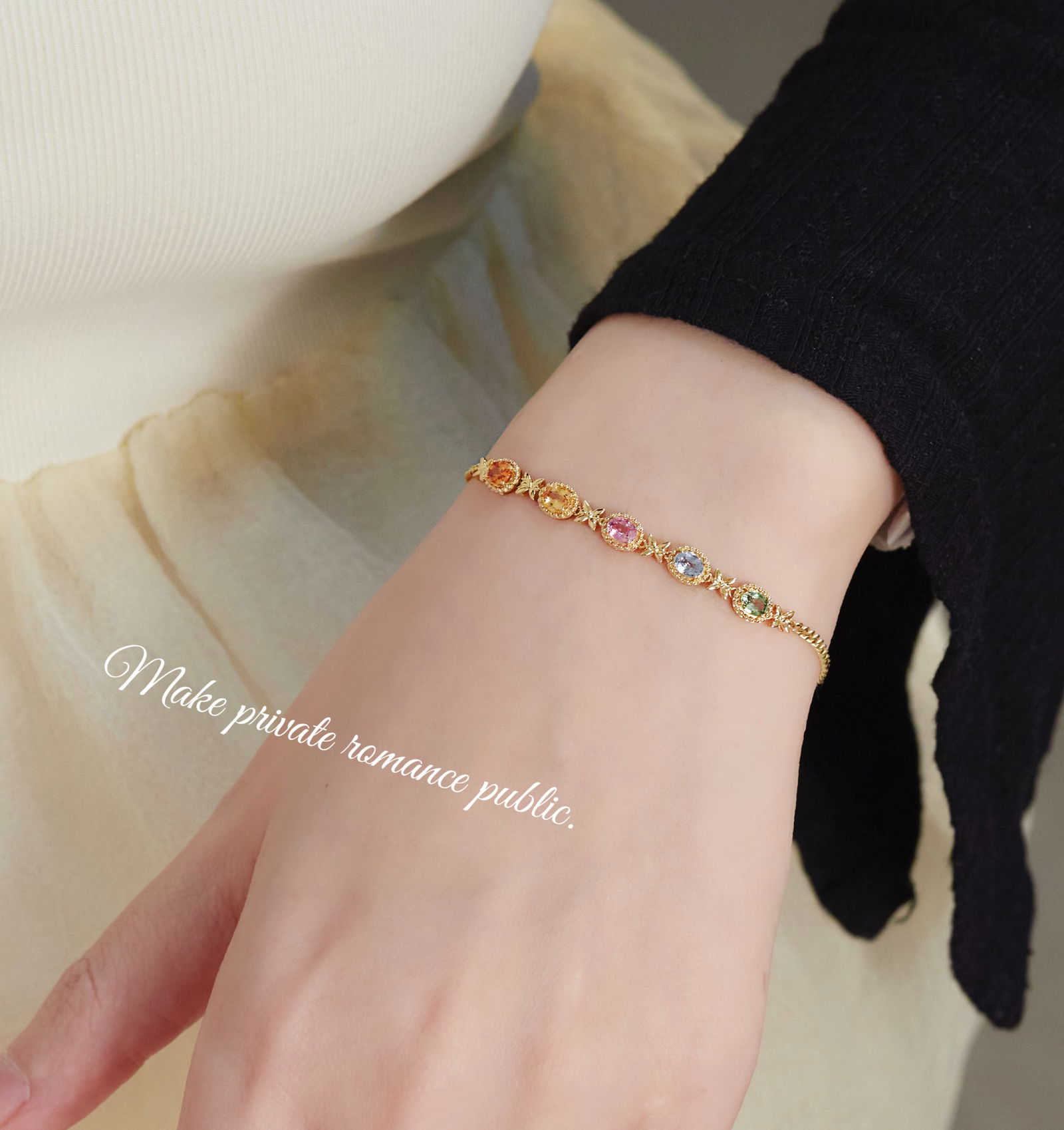 18k gold colored gemstone bracelet - 5