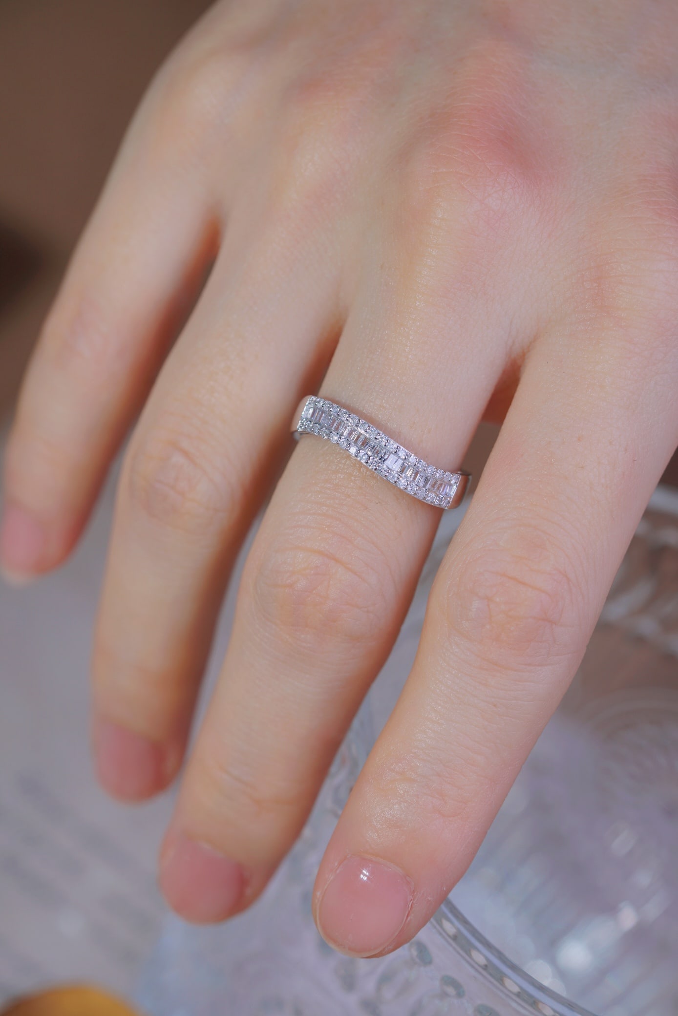 Platinum 900 natural diamond ring - 2