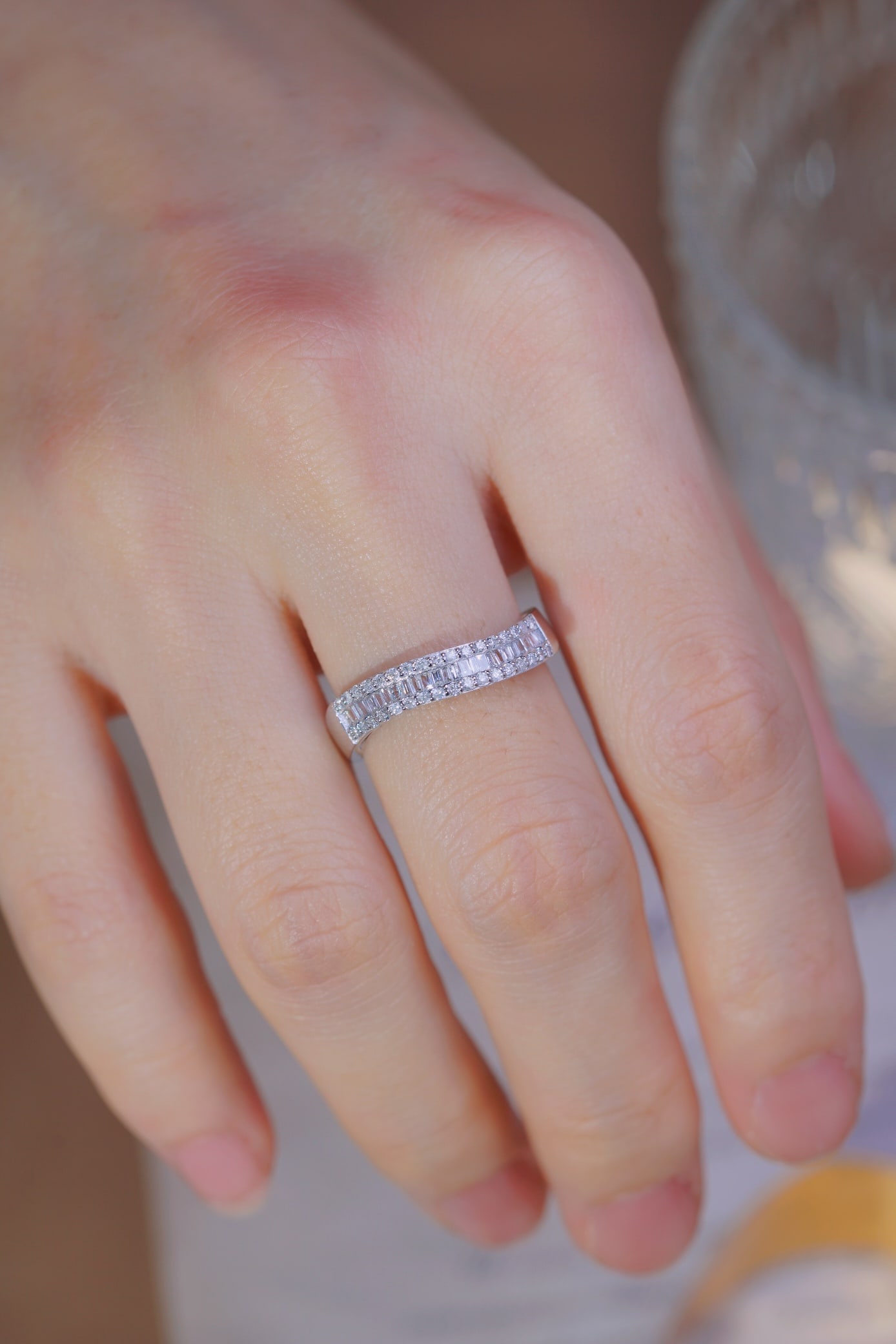 Platinum 900 natural diamond ring - 3