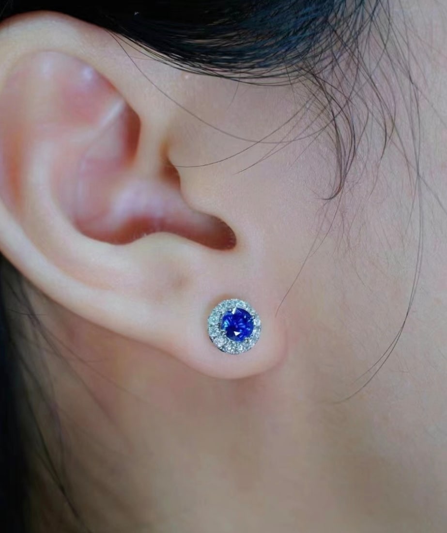 18K diamond-set sapphire stud earrings - 7